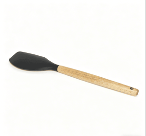 Wooden handle silicone cooking utensils, heat-resistant non-stick kitchen tools including spoon rests, egg beaters, tongs and spatulas (Style: scraper)